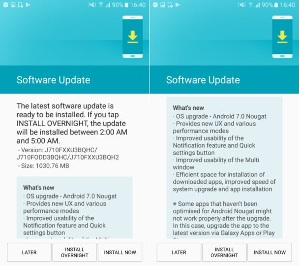 Samsung galaxy j7 software update error
